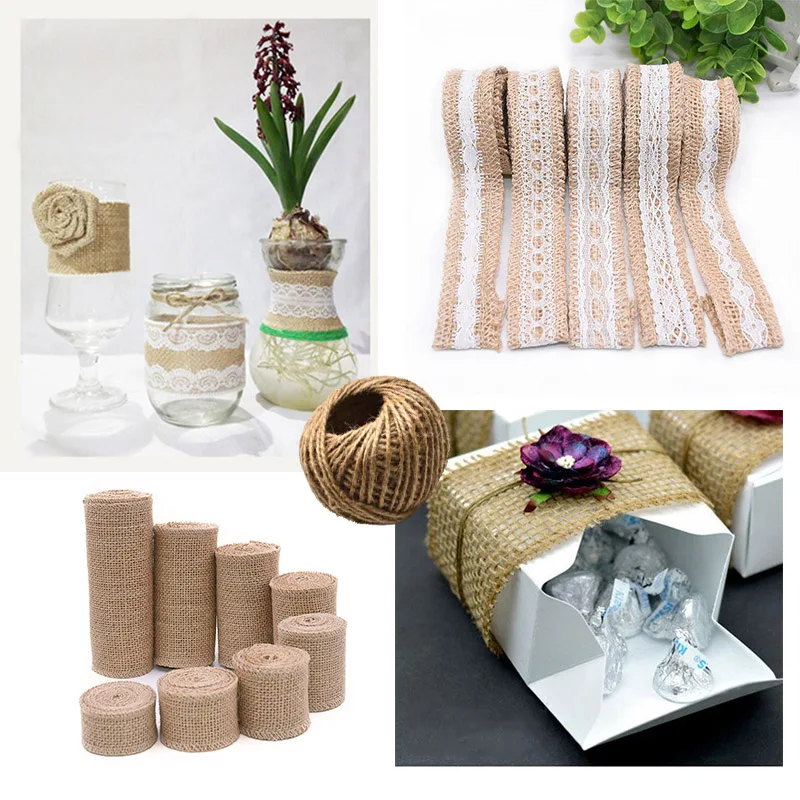 ZQNYCY 2M Natural Jute Ribbon Burlap Jute Lace Hessian Ribbon for Rustic Wedding Decoration Party Centerpieces Gift Wrapping 8