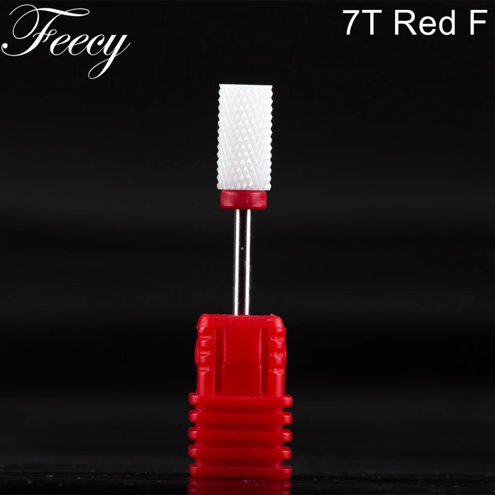 Feecy 7T red F Керамическая фреза для маникюра аппарат корундовые фрезы для педикюра сверла для маникюра насадки для маникюра снятия гель лака - Цвет: Feecy 7T red F