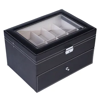 

28 X 20 X 16.5cm Small Exquisite Watch Storage Box Compact Black 20 Compartments Organizing Storage Displaying High-quality Tool