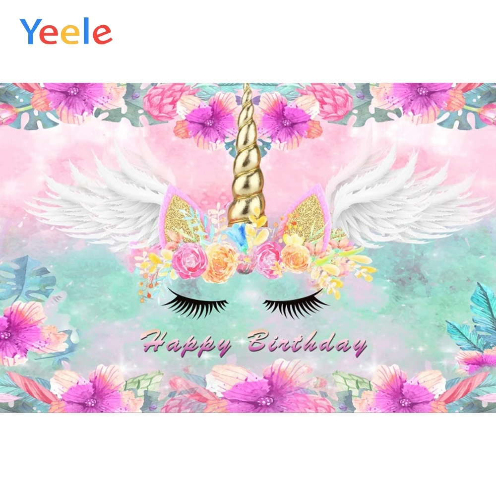 

Yeele Unicorn Party Photocall Birthday Flowers Wing Baby Photophy Backdrops Custome Photographic Backgrounds For Photo Studio