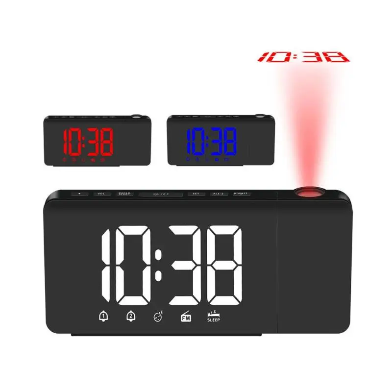 

Projection LED Mirror Alarm Clock with Thermometer Snooze Function Electronic Large Table Wake Up Ligh Multifunctional Cube Home