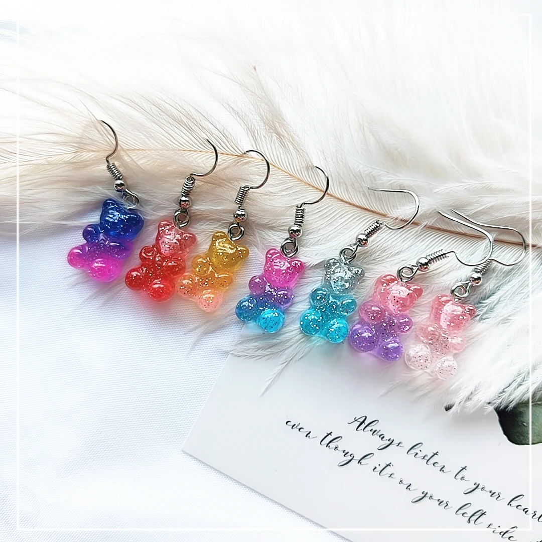 Animal Gummy Bear Earrings Creative Gradient Glitter Colorful Minimalism Cartoon Female Ear Hooks Danglers Jewelry Kids Gift