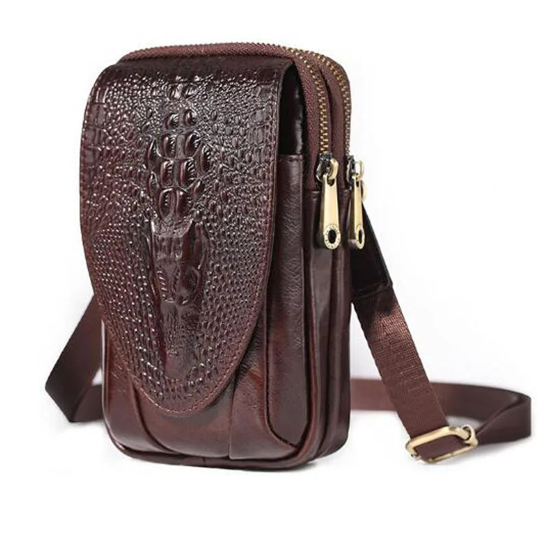 Men Leather Crocodile Grain Waist Bag small Shoulder Bags Purse Hip Bum Cell Phone Case Hook Belt Fanny Cross Body Pack