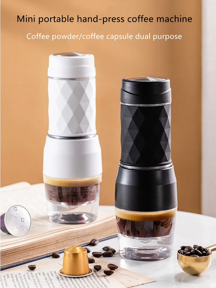 

Hand operated espresso machine, outdoor Mini coffee cup pot (60ml, coffee powder & capsule), 18bar (need add hot water)
