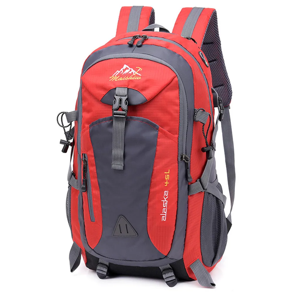 Outdoor Double Shoulder Bag Men USB Charging Travel Bag Large-capacity Sports Backpack Women Waterproof Climbing Bag 1666 - Цвет: Красный цвет