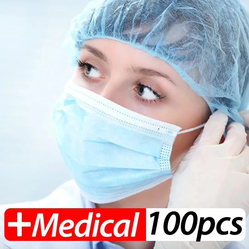 

Profession Medical Mask 100Pcs/Pack Medical 3-Ply PM2.5 Nonwoven Disposable Elastic Mouth Soft Breathable Flu Hygiene Face Masks