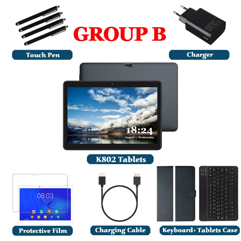 Black Keyboard Case LNMBBS K802 10,1 дюймов планшетный ПК MTK6580 Восьмиядерный Android Планшеты 4 ГБ ОЗУ 64 Гб ПЗУ 1920x1200 IPS Двойная sim-карта телефонный звонок планшет - Комплект: Black Keyboard Case