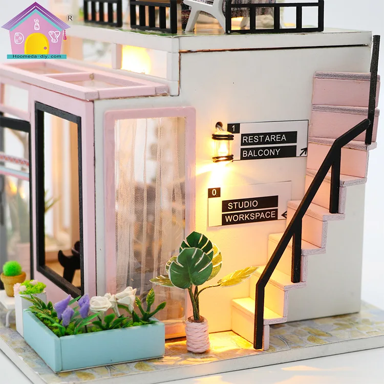 

Hoomeda-diy DIY Hut Small Time Studio Handmade Wood Assembled Architecture Model Villa Creative Gift Girl'S