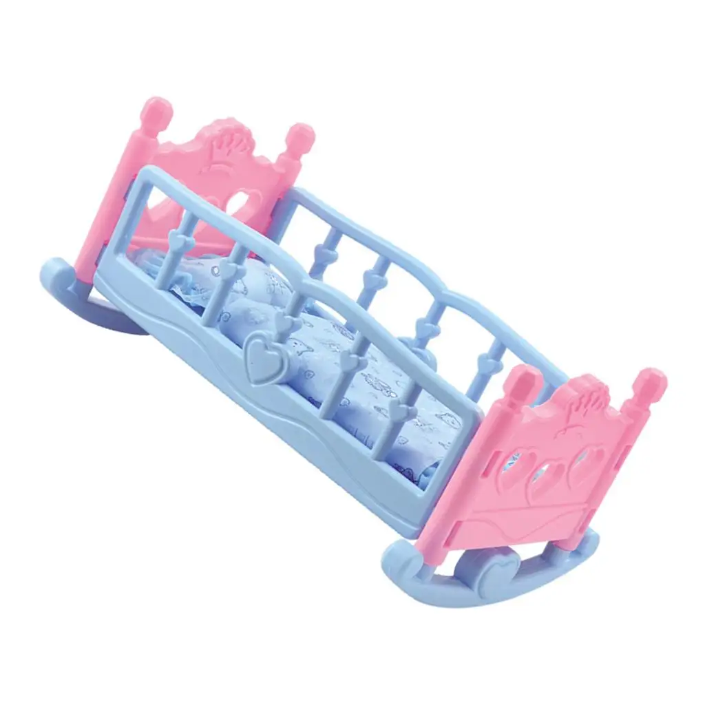 Doll Furniture Rocking Baby Doll Cradle Bed Bedding For 10 Inch Doll Decor