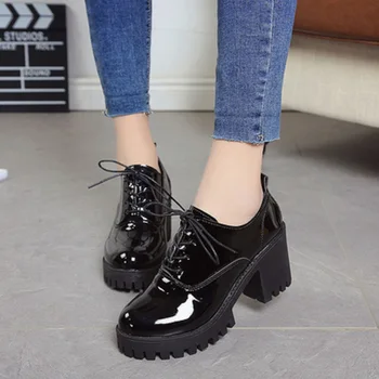 

2019 spring and autumn new women's high-heeled shoes with a thick and thick bottom with a round head Korean women's shoes