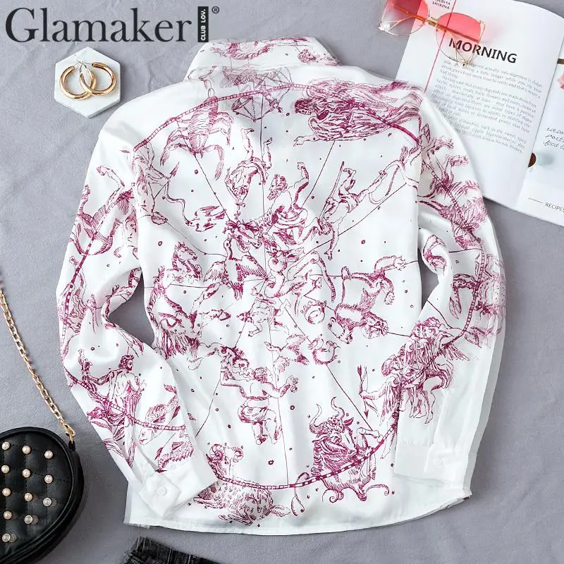 Glamaker, белая винтажная блузка с цветочным принтом, женская элегантная блузка с длинными рукавами и узлом, Женская осенне-зимняя пикантная Клубная блузка, вечерние блузки