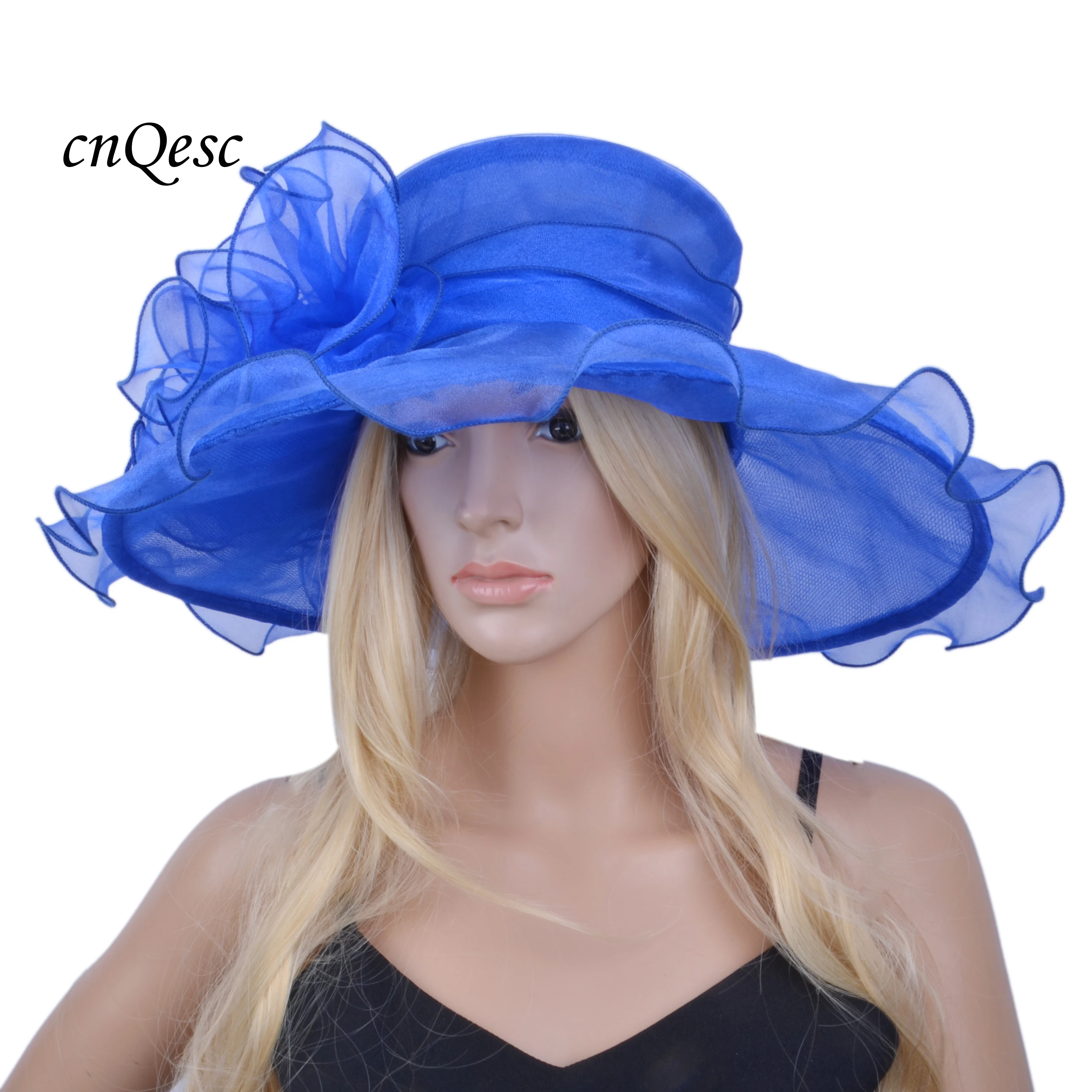 Royal Blue Formal Gaun Topi Organza 