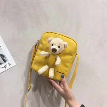

Summer 2020 New Style Students Shoulder Mass Canvas Bag GIRL'S Japanese-style Cute Plush Bear Bag GIRL'S Shoulder Cartoon bear