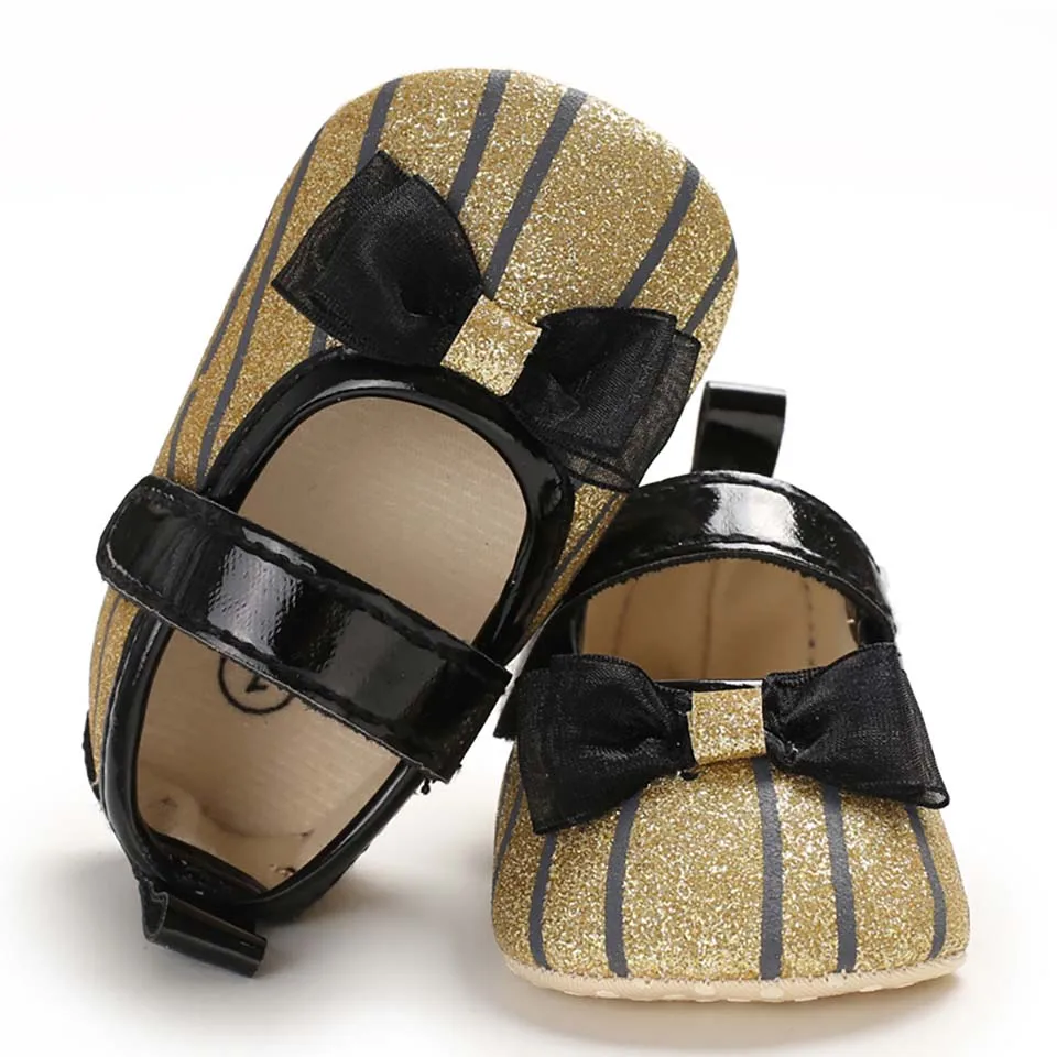Gold Bow knot Sequins Baby Girls Shoes Infant Newborn Princess Shoes Fashion Toddler First Walker Cute Flat Footwear Soft Sole Shoes - Цвет: Gold