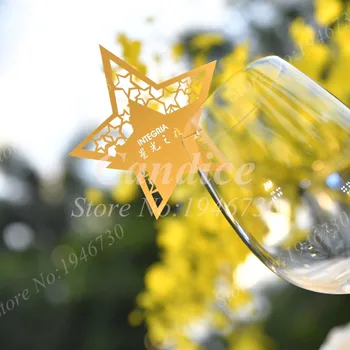 

50pcs Gold Shiny Star Wine Glass Place Name Cards Markers Party Table Invitation Cards Wedding Party Event Decoration Supplies