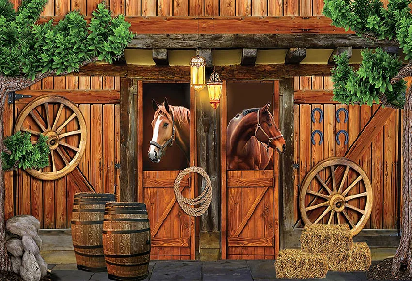 Mehofond Western Cowboy Photography Background Horse Rustic Farm Wood Barn Door Kids Birthday Party Decor Backdrop Photo Studio