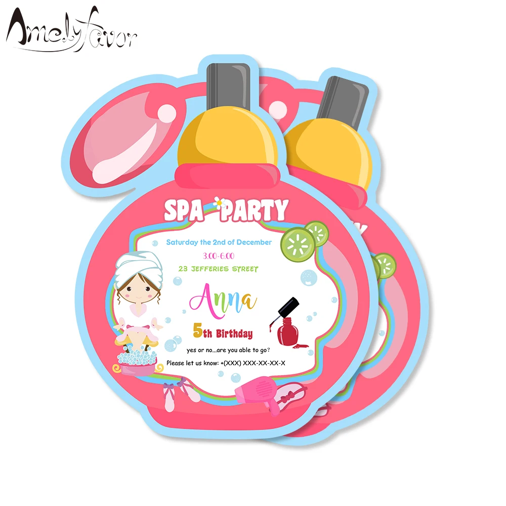 

SPA Theme Party Invitation Card Makeup Slumber Pajamas Bath SPA Party Event Decorations Supplies Custom Personalized Invitations