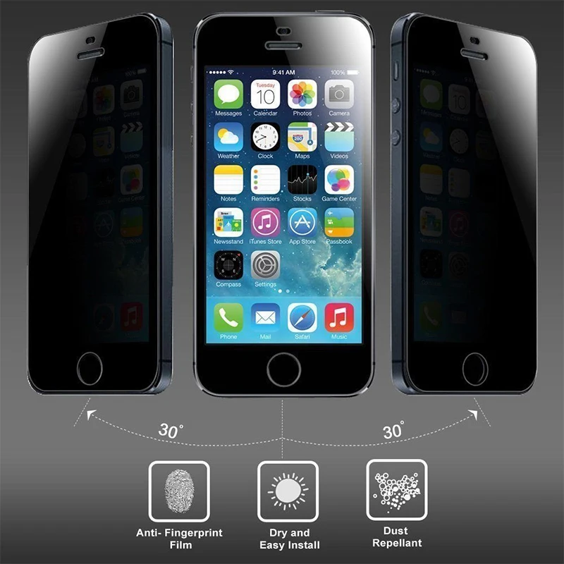 3 шт. антишпионское закаленное стекло для Apple iPhone 4 4s Защитная пленка для экрана защита конфиденциальности 9H пленка для iPhone 5 5S SE стекло