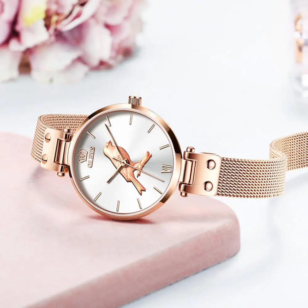 

Olevs Bird Ladies Watch Mesh Steel Casual Bracelet Quartz Watch Ladies Watch Clock Reloj Mujer