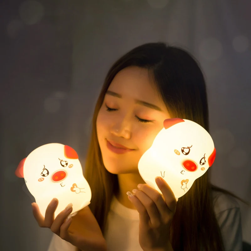 Lovely Toy Pig Cute Cartoon Animal Soft Silicone Lamp Rechargeable