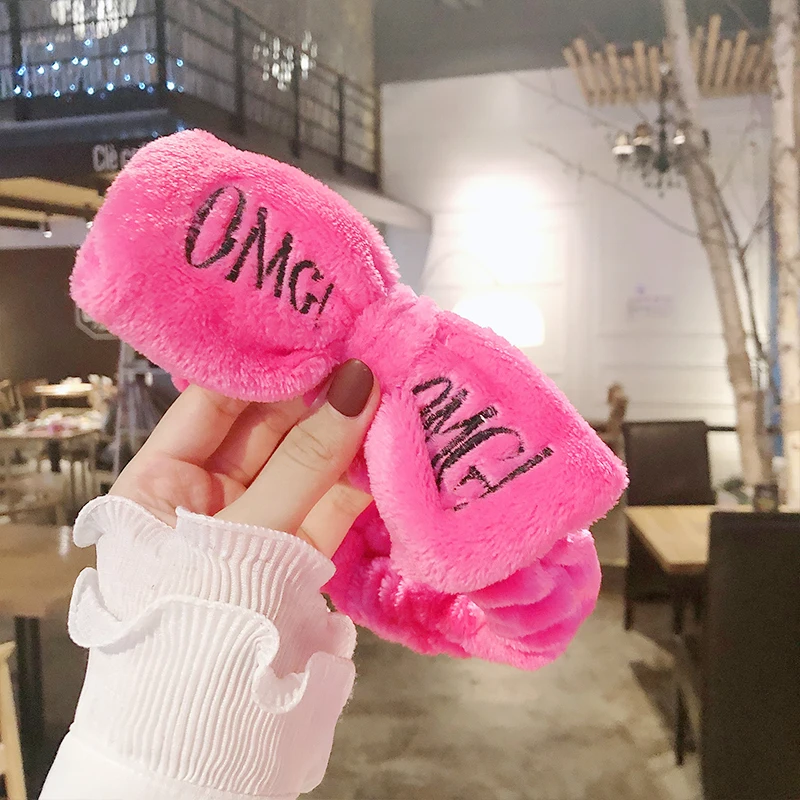 Новинка OMG буквы коралловый флис мытье лица ободок с бантиком для женщин девушек держатели головных уборов резинки для волос аксессуары для волос в виде тюрбана