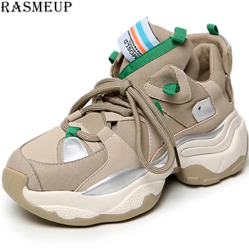 RASMEUP; коллекция года; модные брендовые стильные зимние женские кроссовки из натуральной кожи; женская обувь на платформе; женская обувь для тренировок - Цвет: Бежевый