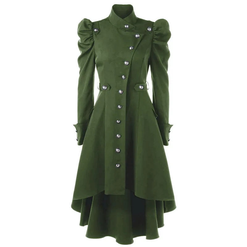 CALOFE, женские топы, длинный средневековый Тренч, Женское зимнее черное зеленое готическое пальто с воротником-стойкой, модное женское винтажное пальто - Цвет: green