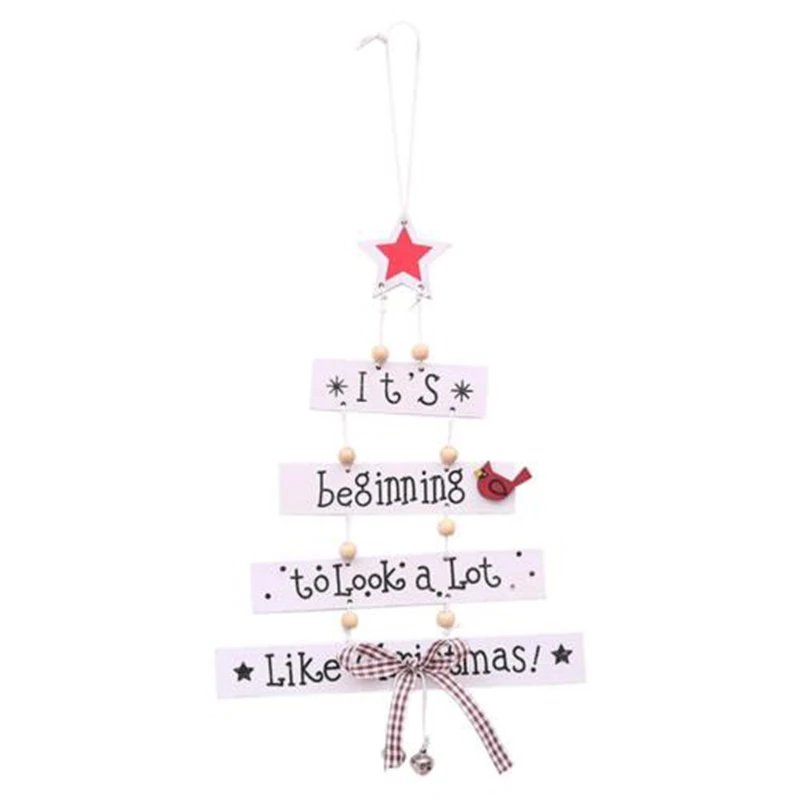 Christmas Tree Wooden Hanging Pendant Store Door Ornament Xmas Decoration