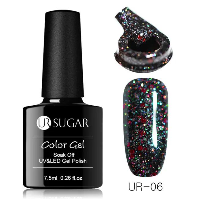 Black Glitter 6 UR SUGAR 7,5 мл голографический гель для ногтей с блёстками лак коричневый серия Серебристые, лазерные блестки гель замачивание уф светодиодный гель лак для ногтей, маникюр - Цвет: Black Glitter 6