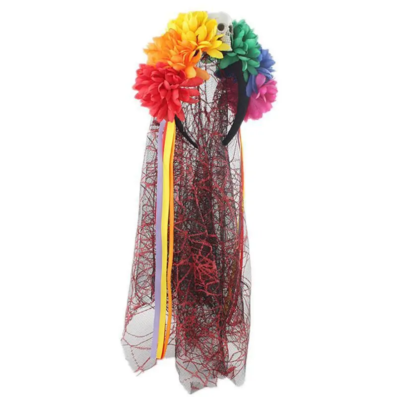 Женская повязка на голову с черепом Хэллоуин ручной работы многоцветная