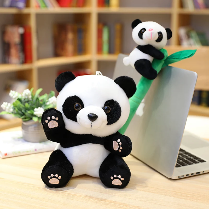 

New 12cm-20cm Lovely Funny Panda With Bamboo Leaves Plush Toys Soft Cute Cartoon Animal Black And White Stuffed Doll Kids Gift