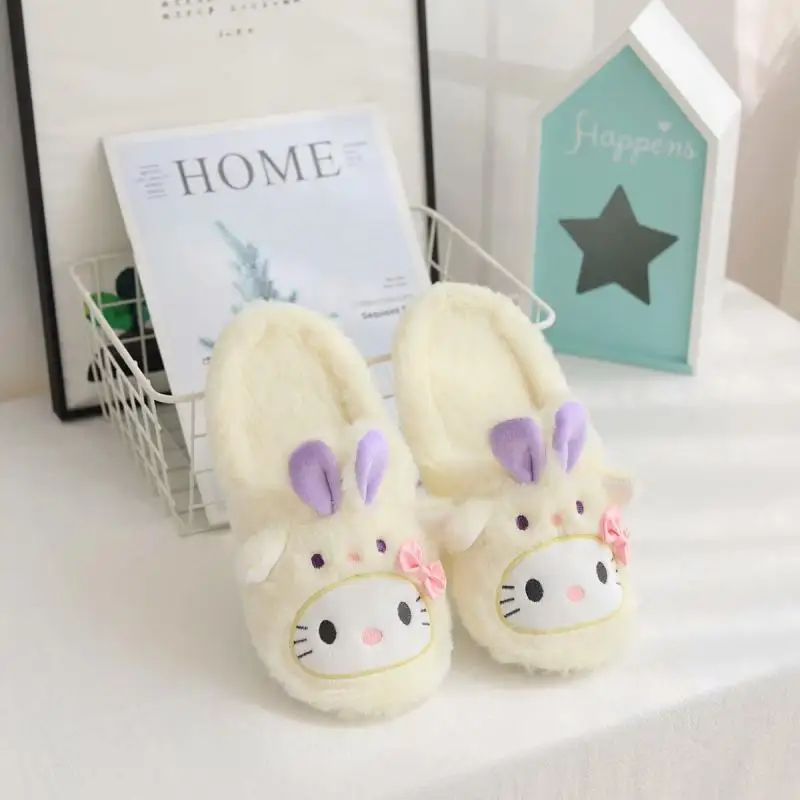 Женские тапочки hello kitty My Melody Cinnamoroll pompomprin; зимние домашние удобные плюшевые тапочки с героями мультфильмов для девочек; подарки