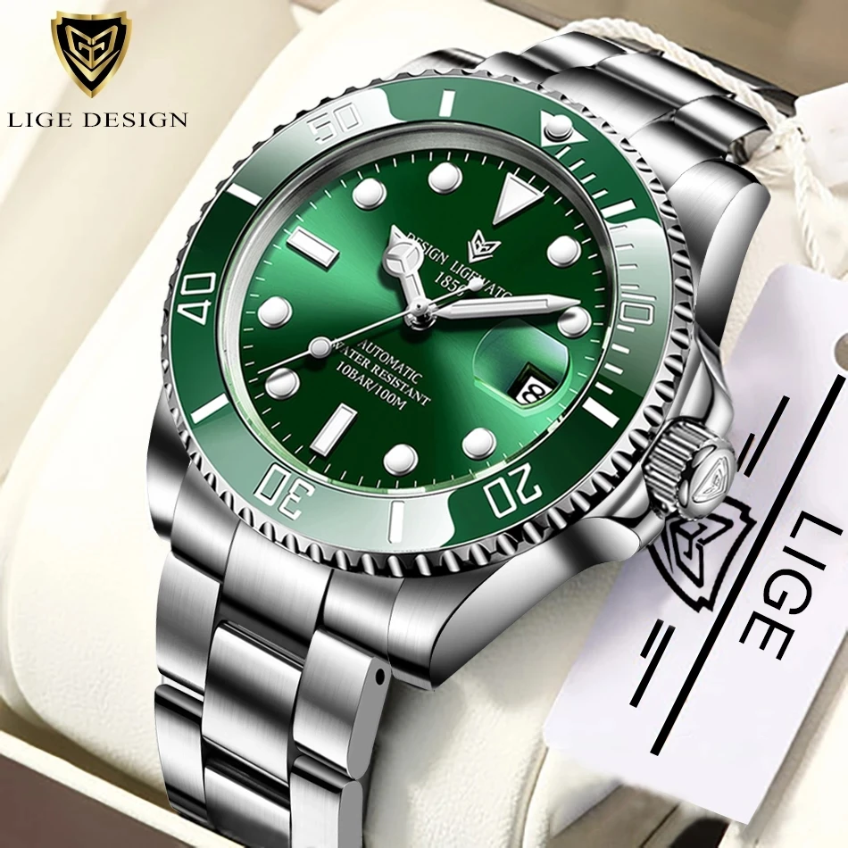 LIGE Watch Men Automatic Mechanical Tourbillon Clock Fashion Sapphire Glass 316L Steel 100 Waterproof Watches men's wrist