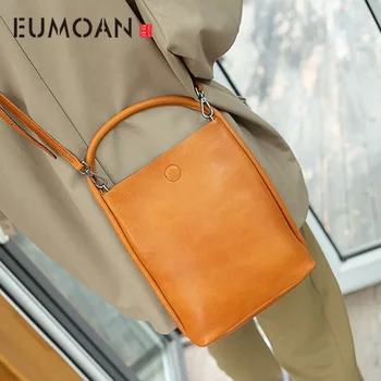 

EUMOAN Handmade leather women's bag, large-capacity soft leather slant bag, simple all-match one-shoulder bag