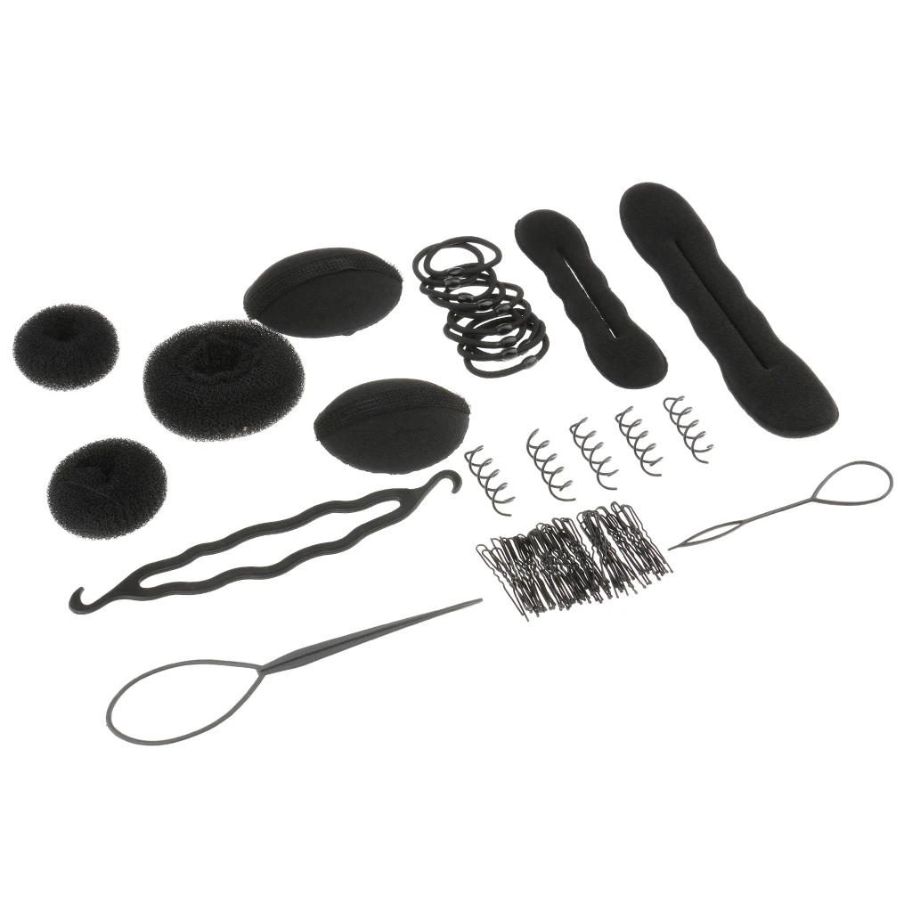 High Quality Hair Styling Accessories Set Bun DIY Maker Hair Clips Pins Elastic Ponytail Holder Ties Tools