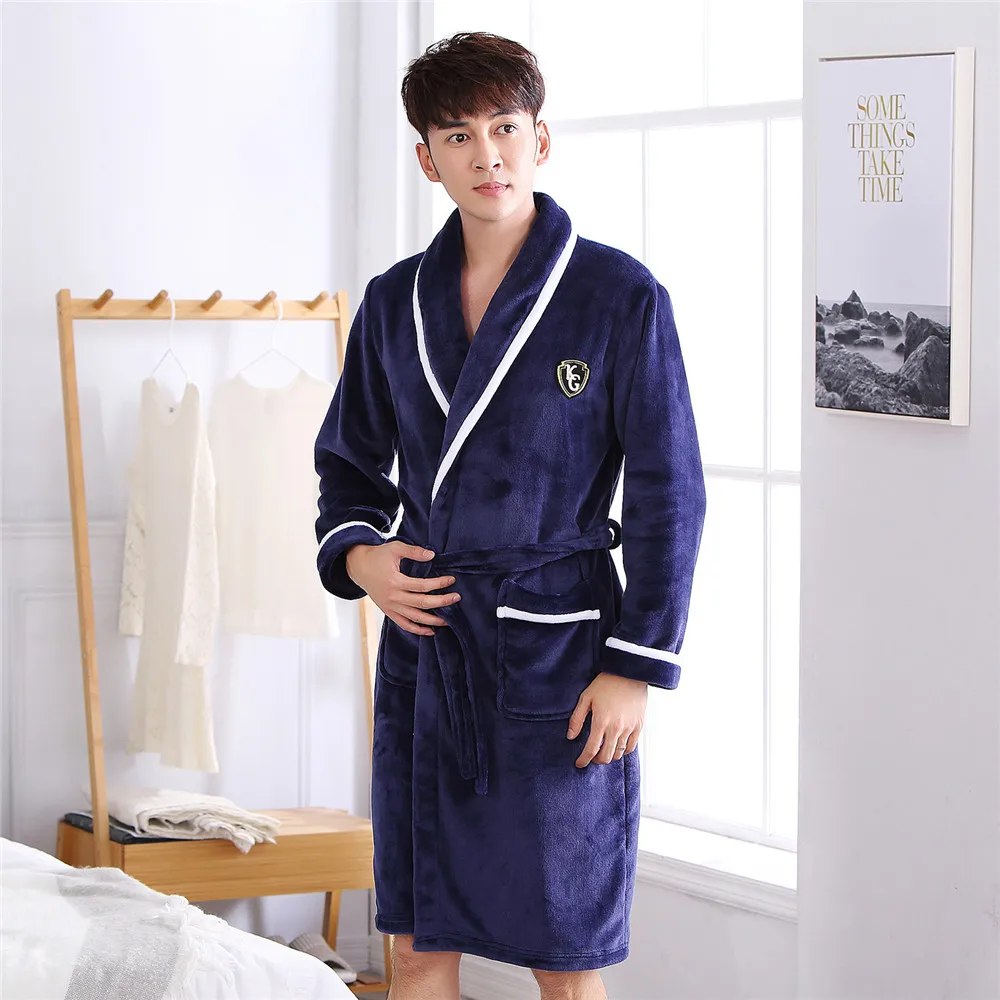 Мужской халат, одежда для сна, домашний халат, неглиже, длинный рукав, кимоно купальный халат, коралловый флис, домашняя одежда большого размера 3XL