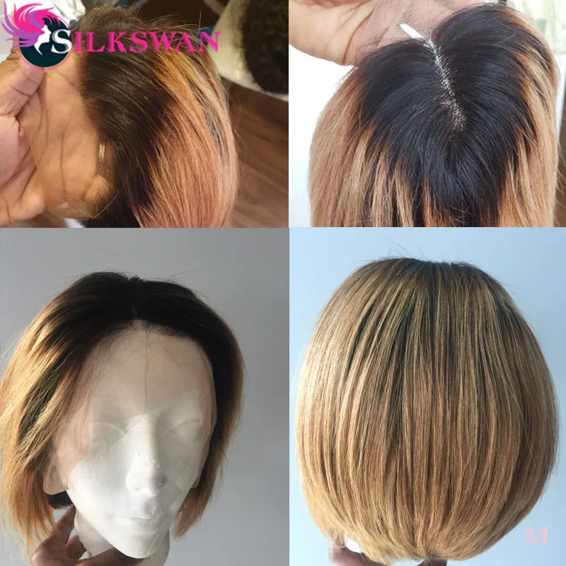 Silkswan короткие стриженые парики бразильские человеческие волосы remy индивидуальные 150% 13*4 парик на кружеве 1b/27 для черных женщин боковая часть