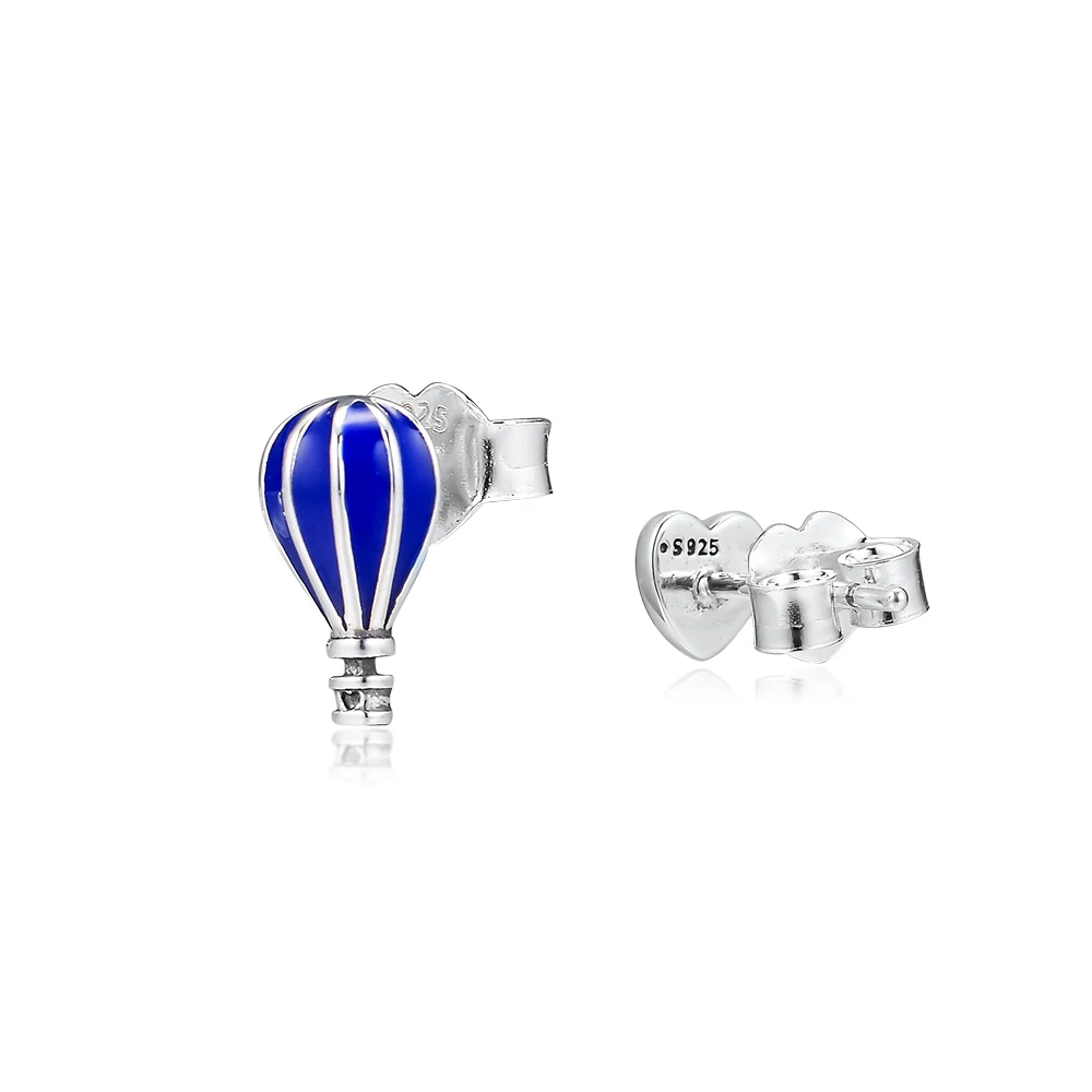 

Hot Air Balloon & Heart Stud Earrings 925 Sterling Silver Original Jewelry Making For Women Anniversary Gift