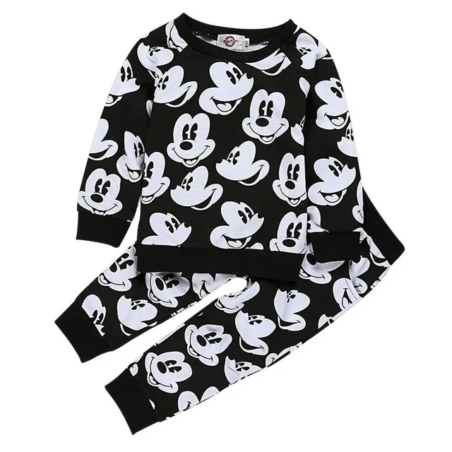 Spring Autumn boys 2 pcs set baby sweatshirt+ pants kids tracksuit children casual set toddler suit mickey miki mous 2 to 5 yrs - Цвет: black white