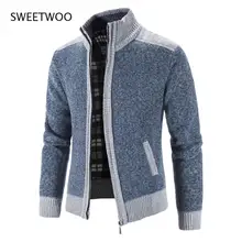 

New Men's Sweater Coat Fashion Patchwork Cardigan Men Knitted Sweater Jacket Slim Fit Stand Collar Thick Warm Cardigan Coats Men