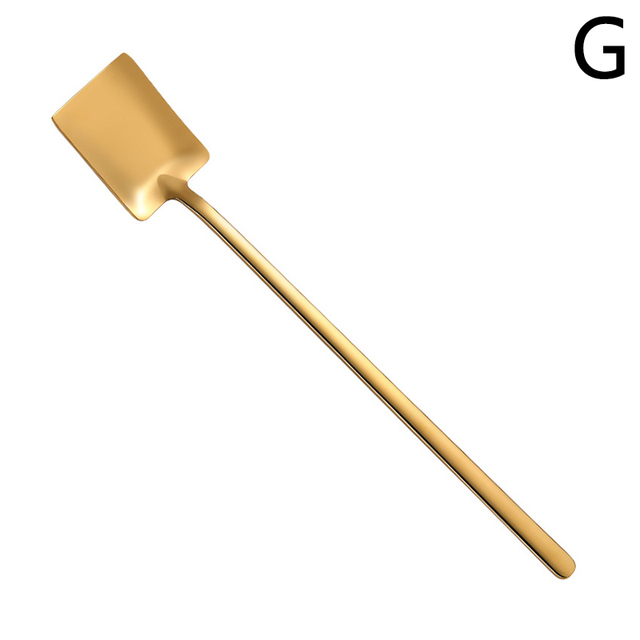Handle Stainless Steel Coffee Spoon Square Shovel Stirring Scoop Dessert Flatware Milk Tea Tools Cafe Kitchen Supplies