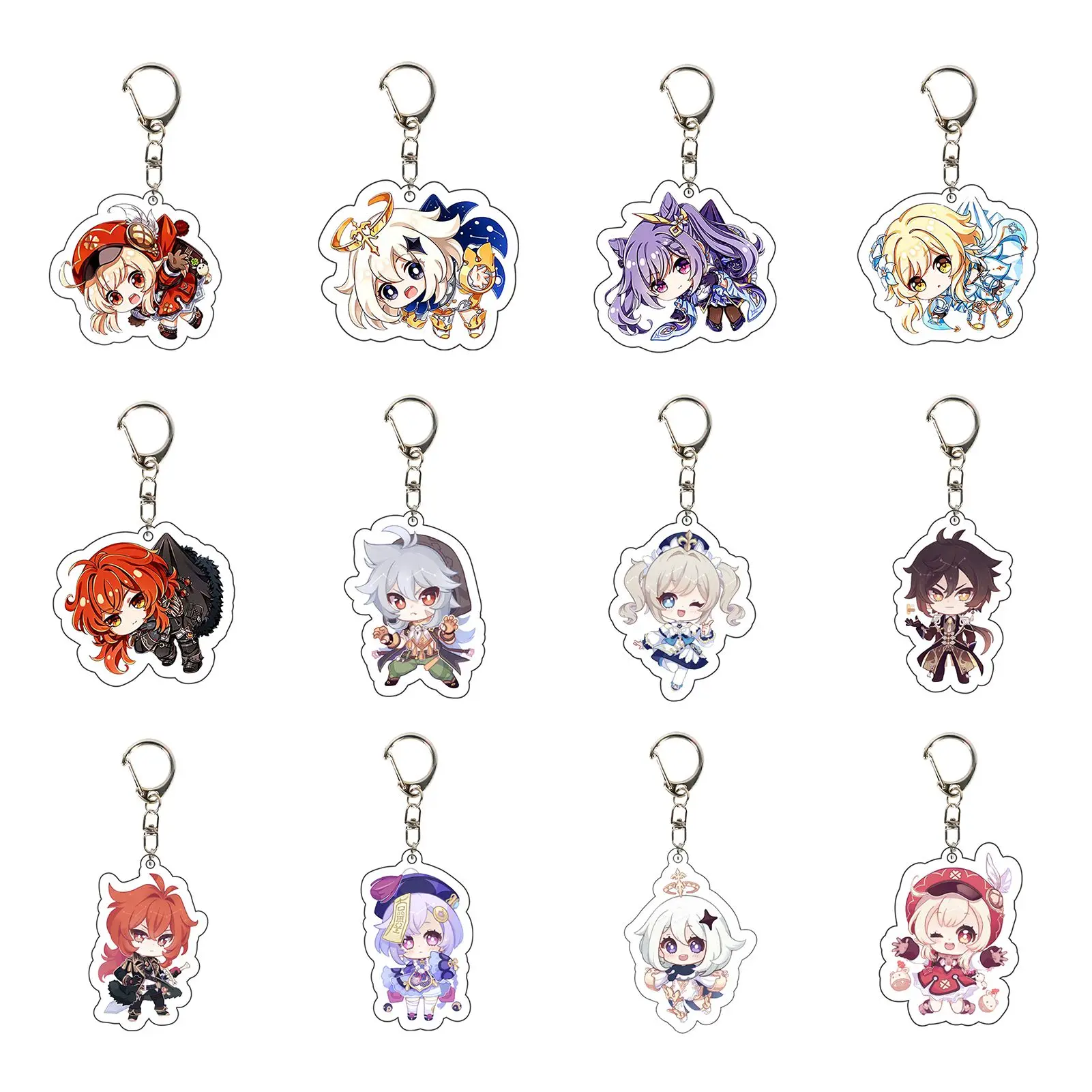 Genshin Impact Zhongli Diluc Keychain Cosplay Game Character Venti Paimon Tartaglia Mona Acrylic Keyrings