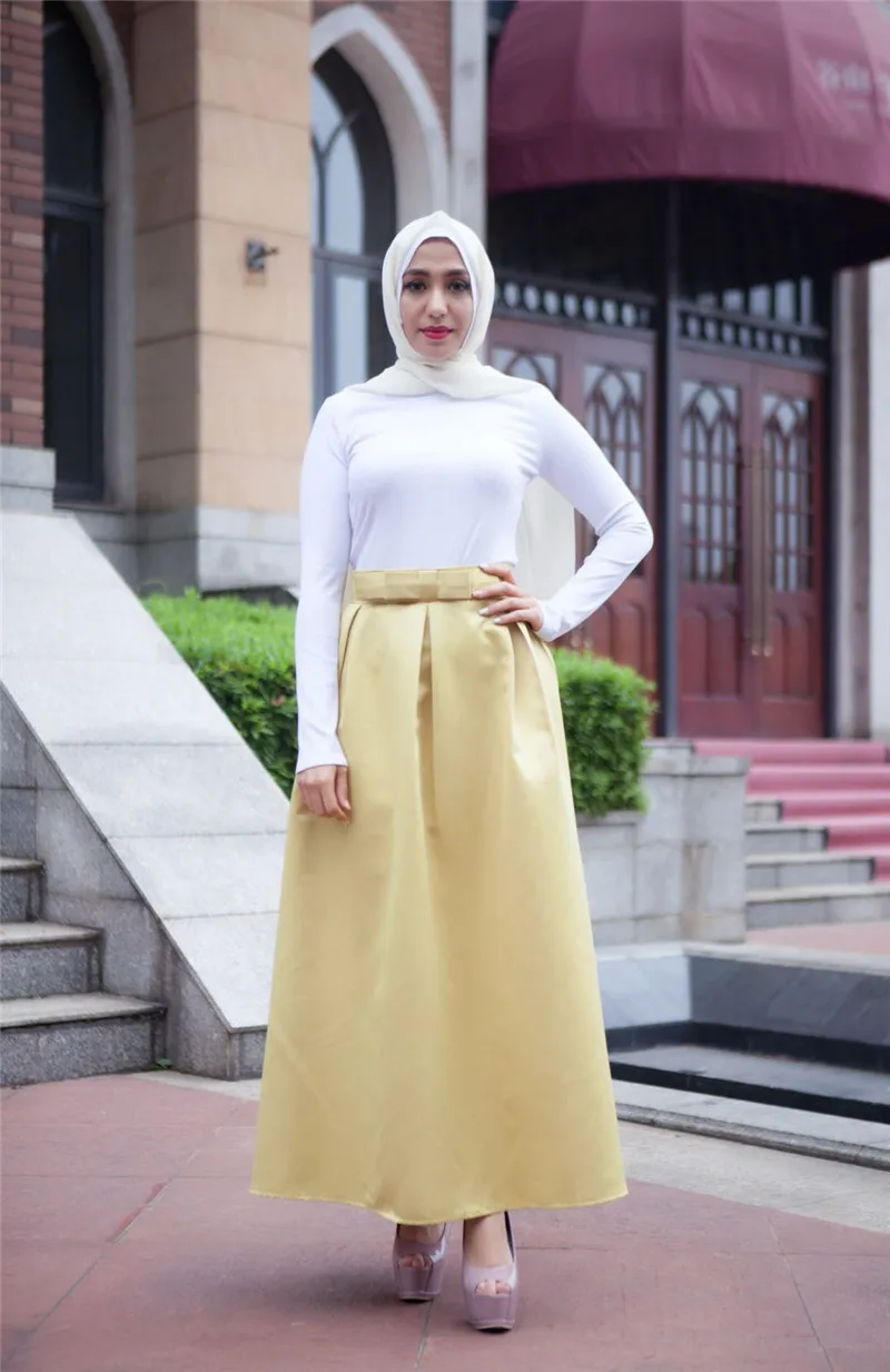 WEPBEL, 5 цветов, модная женская мусульманская юбка, высокая талия, однотонная, свободная, бант, элегантная, повседневная, размера плюс, абайя, юбки-пачки, Исламская одежда
