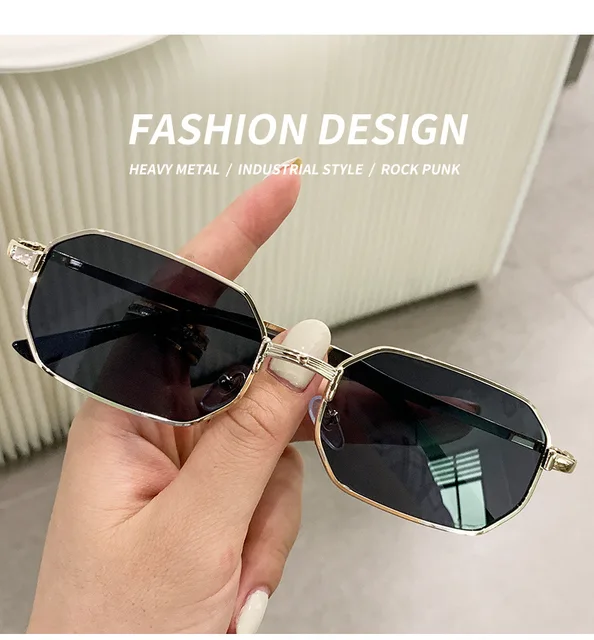 Narrow Rectangular Sunglasses For Men And Women Metal Frame_voghion.com