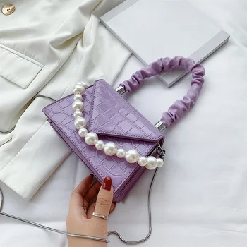

Youth Ladies Simple Versatile Bag Portable Women PU Pleated Shoulder Totes Bag Pearl Handbag Small Messenger Pouch