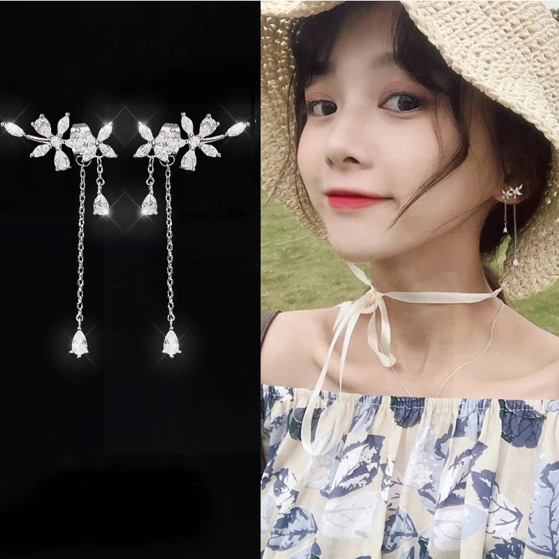 JIANERY New 925 Sterling Silver Tassel Leaf Earrings for Women Fashion Solid S925 Jewelry Brincos Hot Sale
