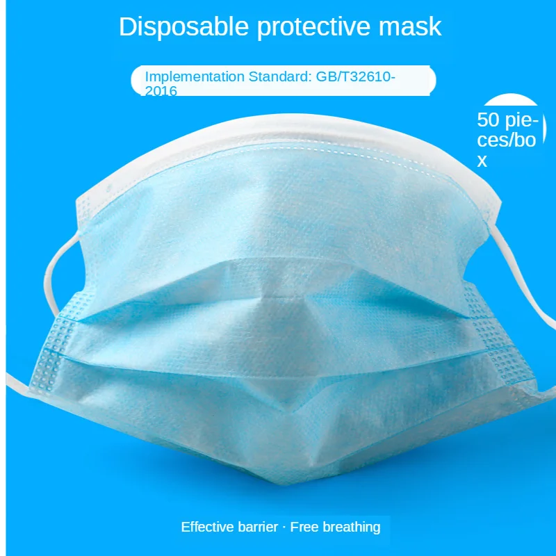

50PCS / BOX Protective Mask Adult Anti-dust Three-layer Filtration Prevention Influenza Disposable Face Mouth Masks