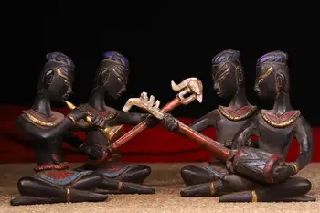 Buy Wedding Decoration Tibetan Temples Old Bronzes Hand-tapping Chisel Engraving Color Painting Eating And Singing 4 Buddha Statues