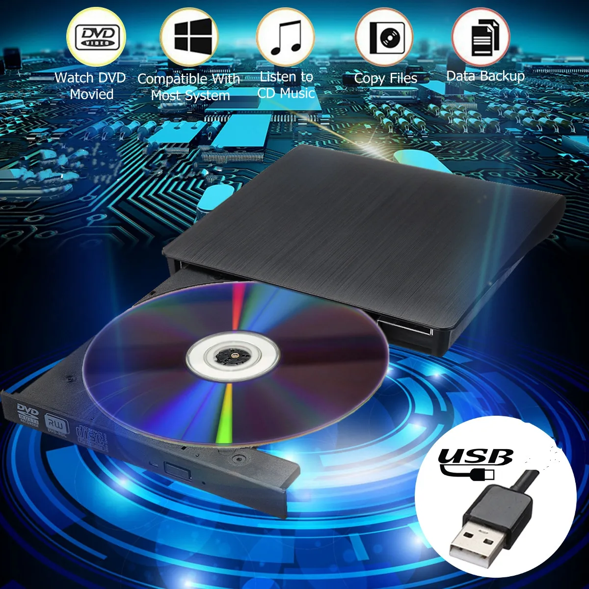 Внешний DVD проигрыватель компакт-дисков считыватель оптический привод USB 3 0 DVD-RW