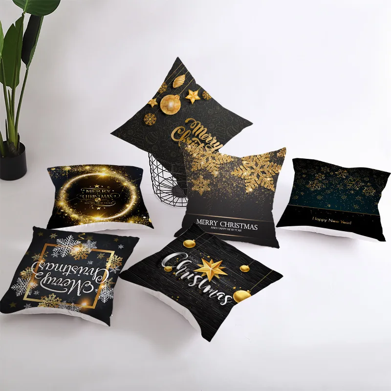 Christmas Decorations for Home Gold Black Snowflake Elk Cushion Cover Navidad Xmas Ornaments New Year Christmas Gift